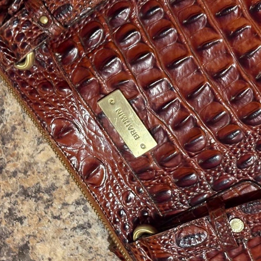 Brahmin Chestnut Croc-Embossed Shoulder Bag